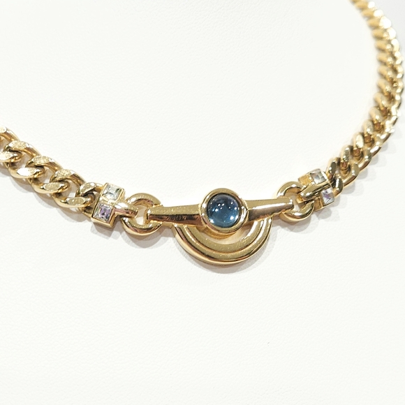 1980 Givenchy Blue Glass Gold Chunky Chain Vintage Choker Collar Necklace 16-in - Picture 15 of 16